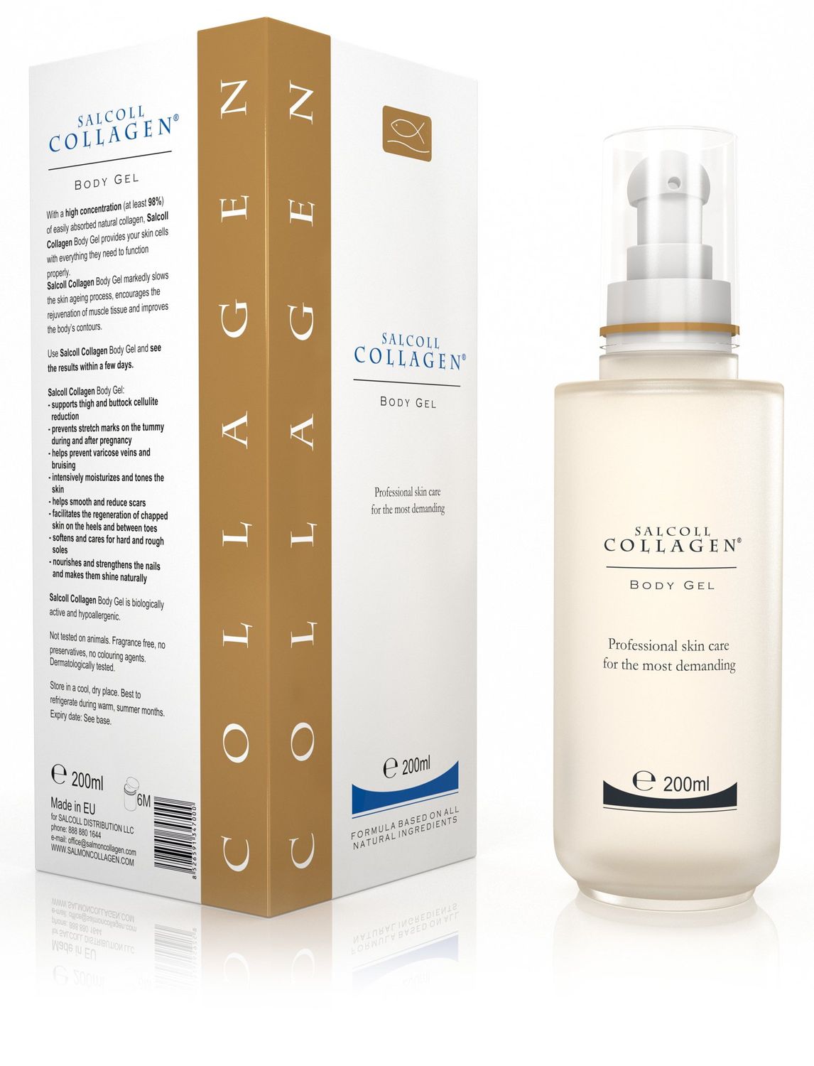 SalColl Collagen Anti-Cellulite Body Gel - Natural Marine Collagen Formula, Varicose Vein, Scar &amp; Stretch Mark Treatment, Tightens Skin Tissue, 200 ml. Bottle