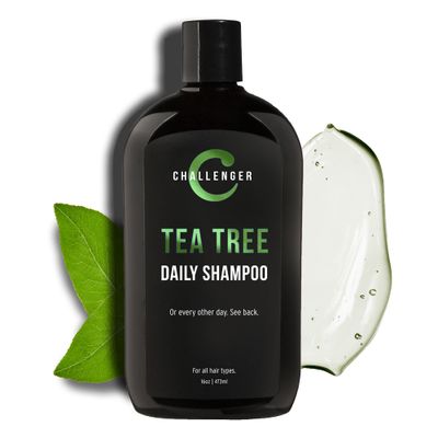 Challenger Tea Tree Shampoo | Men&#39;s Shower Product | For Itchy &amp; Dry Scalp | Removes Dirt &amp; Oils | Sulfate Free | Argan Oil, Biotin, Keratin | 16oz