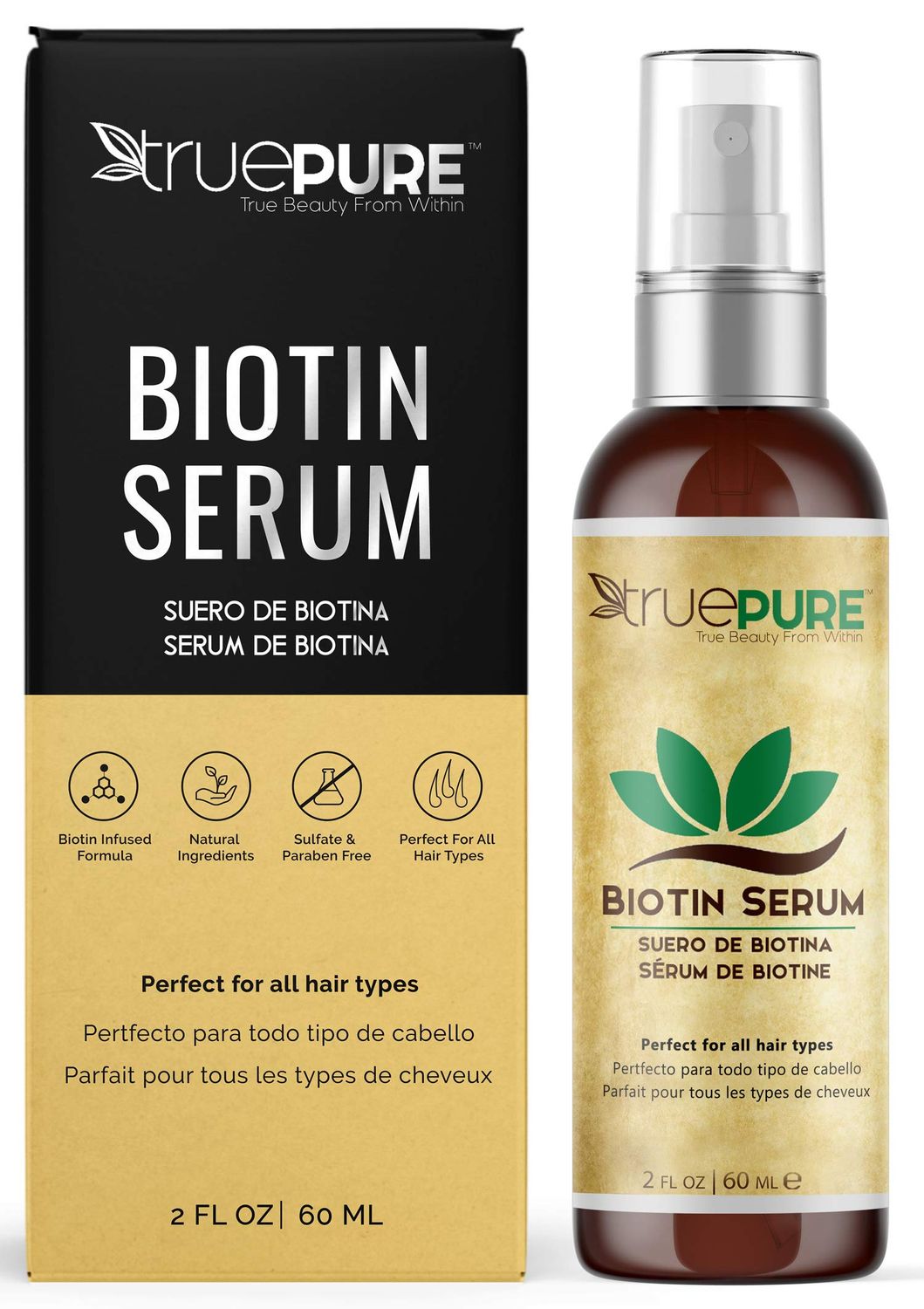 Biotin Hair Growth Serum Spray - For Men &amp; Women With Fine, Thinning Hair - Fragrance Free &amp; Sulfate Free DHT Blocking Hair &amp; Beard Growth Formula, 2oz by TruePure