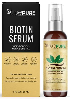 Biotin Hair Growth Serum Spray - For Men &amp; Women With Fine, Thinning Hair - Fragrance Free &amp; Sulfate Free DHT Blocking Hair &amp; Beard Growth Formula, 2oz by TruePure