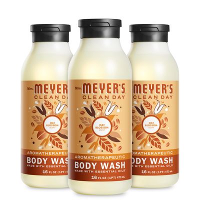 MRS. MEYER&#39;S CLEAN DAY Moisturizing Body Wash for Women and Men, Biodegradable Shower Gel Formula Made with Essential Oils, Oat Blossom, 16 oz Bottle, Pack of 3