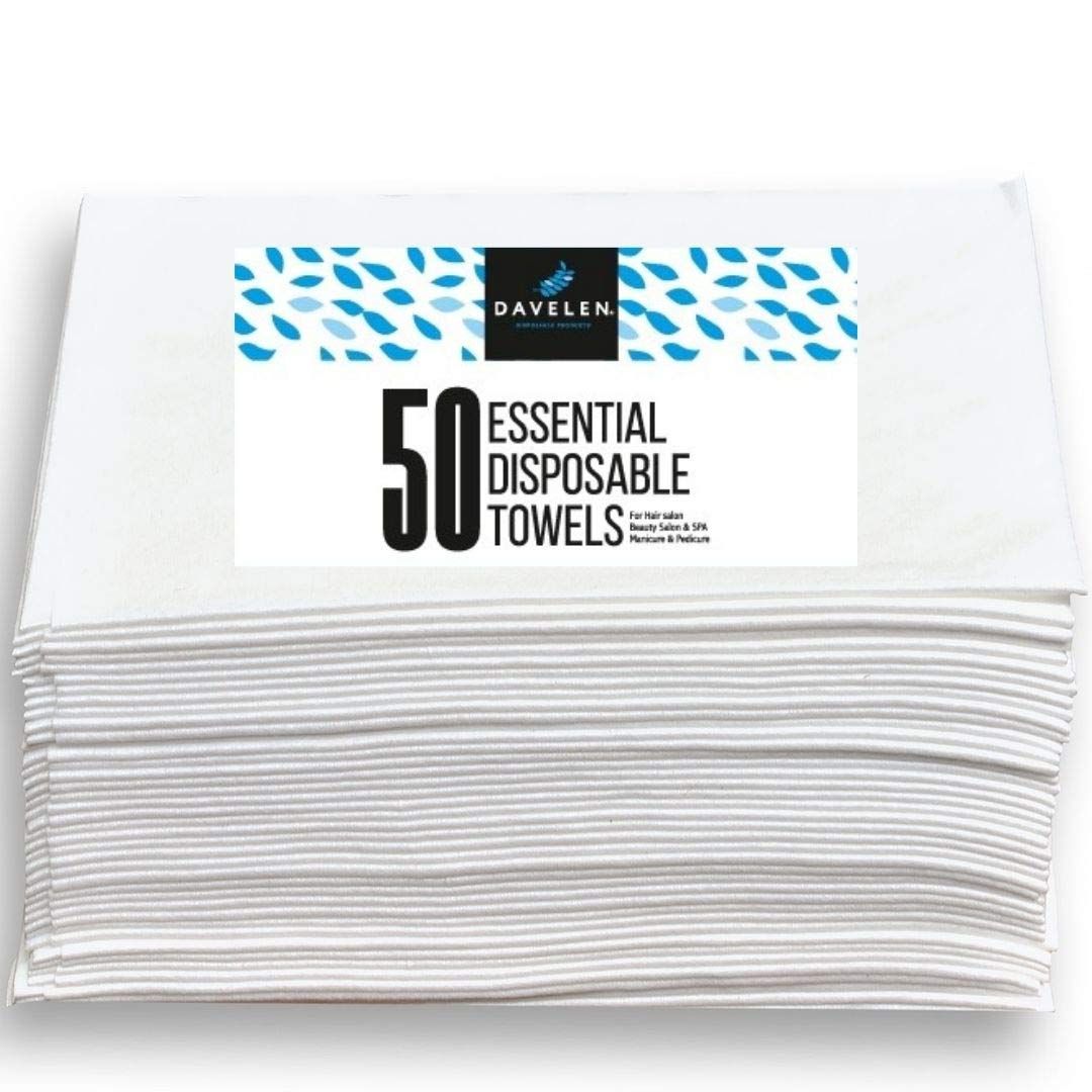 DAVELEN Essential Disposable Hair Towels for Women, 32 inch X 16 inches Each, Super Absorbent Quick Dry Hair for Drying Curly, Long &amp; Thick Hair (White) (50)