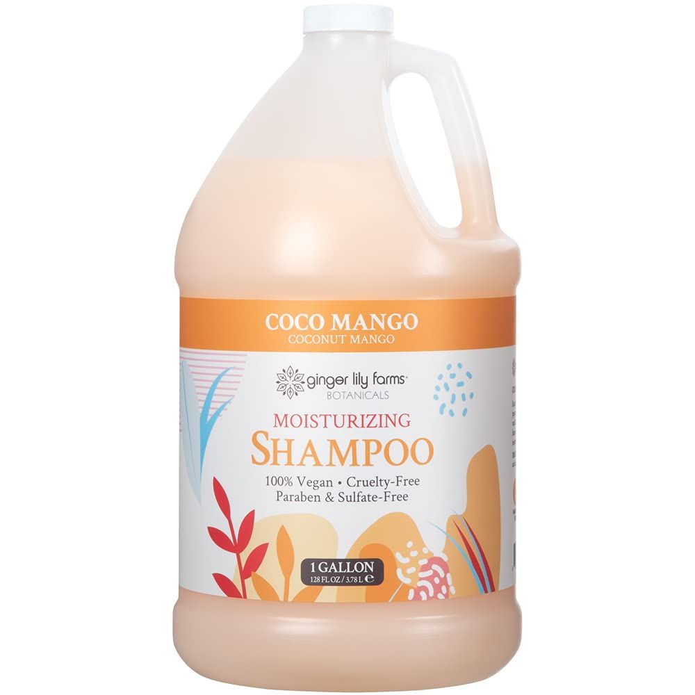 Ginger Lily Farms Botanicals Moisturizing Shampoo for All Hair Types, Coco Mango, 100% Vegan &amp; Cruelty-Free, Coconut Mango Scent, 1 Gallon (128 fl oz) Refill