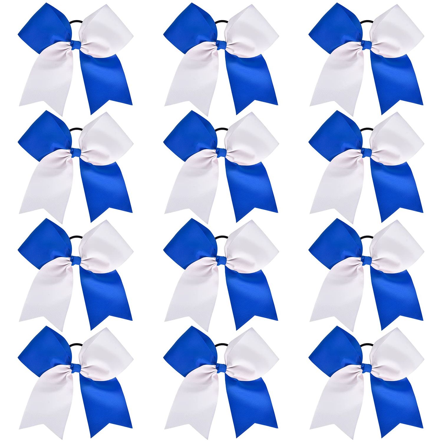8&quot; Large Cheer Bows Ponytail Holder 12PCS Girls Elastic Hair Ties Navy White Accessories for women youth toddler football Competition Sports