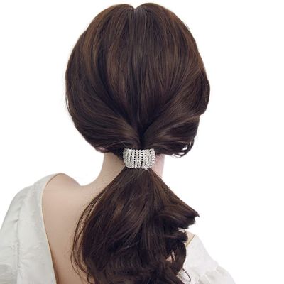 Xiwstar Hair Tie, Fashion Bling Crystal Rhinestone Hair Ties for Women Girls (Silver Tone, 1 Count)