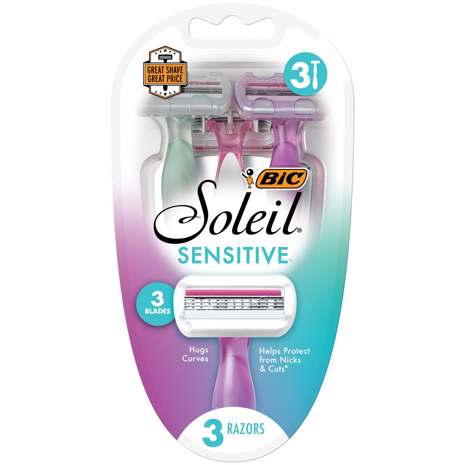 BIC Soleil Sensitive Women&#39;s Disposable Razors, 3 Blades With Moisture Strip For a Silky Smooth Shave, 6 Piece Razor Set, 3 Count (Pack of 2)
