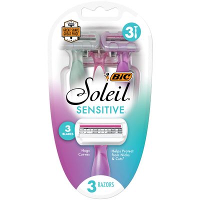 BIC Soleil Sensitive Women&#39;s Disposable Razors, 3 Blades With Moisture Strip For a Silky Smooth Shave, 6 Piece Razor Set, 3 Count (Pack of 2)