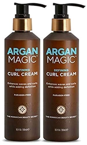 Argan Magic Defining Curl Cream - Enhances Waves &amp; Curls While Adding Definition | Conditions, Detangles, Reduces Frizz | Enriched with Biotin | Made in USA | Paraben Free (8.5 oz / 250 ml / 2 Pack)