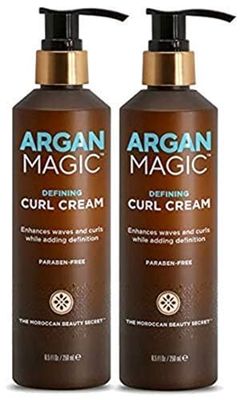 Argan Magic Defining Curl Cream - Enhances Waves &amp; Curls While Adding Definition | Conditions, Detangles, Reduces Frizz | Enriched with Biotin | Made in USA | Paraben Free (8.5 oz / 250 ml / 2 Pack)