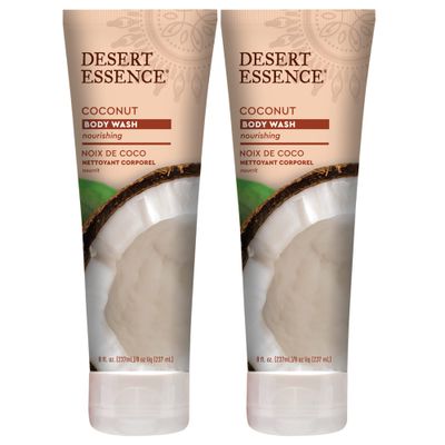 Desert Essence Coconut Body Wash Deep Hydration Infused with Moisture-Rich Botanicals Jojoba Oil, Organic Coconut &amp; Shea Butter - Vegan, Gluten-Free, Cruelty-Free - 8oz (Pack of 2)