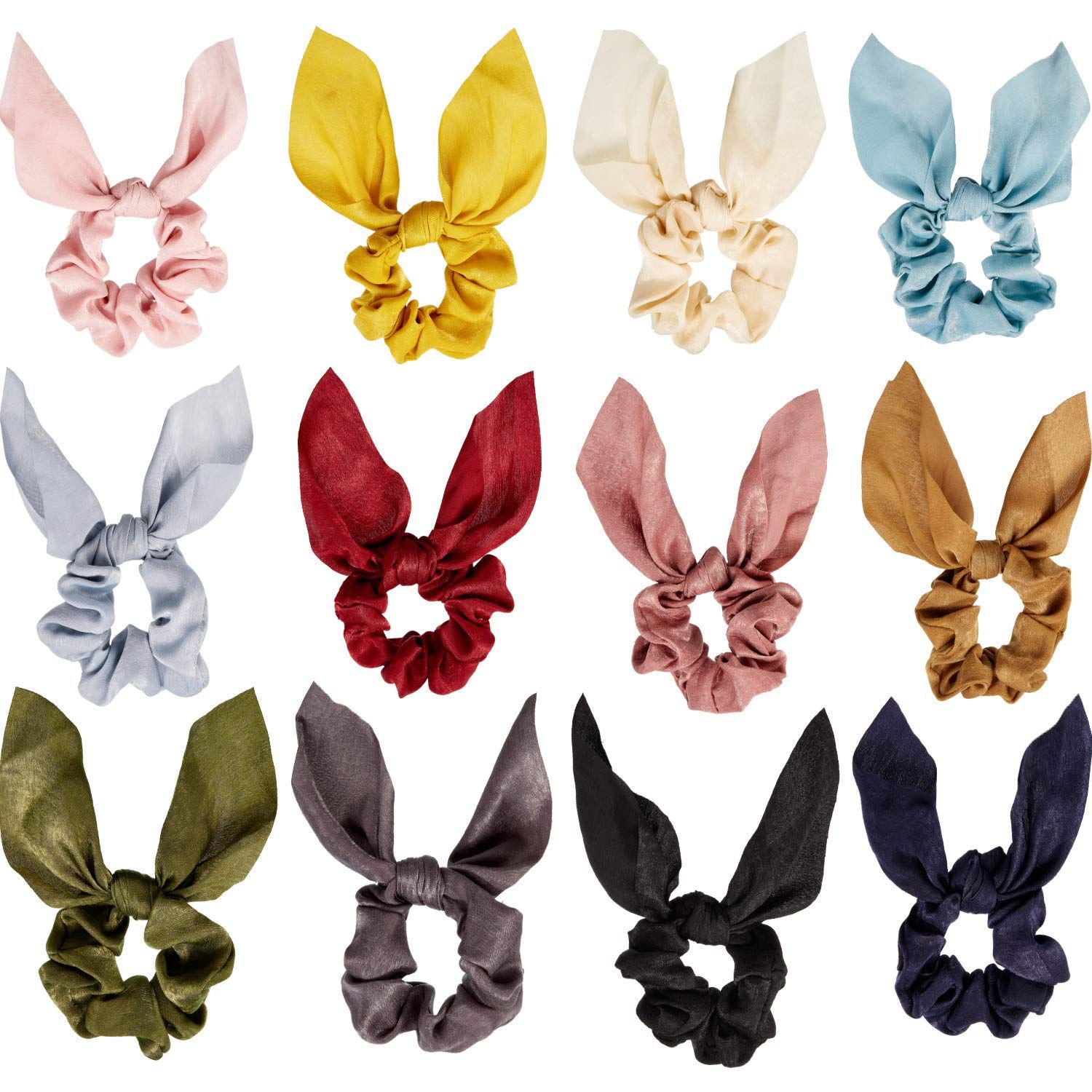 Yaomiao 12 Pieces Scrunchie Bows Bunny Ear Scrunchies Scrunchies for Hair Bow Silk Bowknot Scrunchies Bobbles Elastic Hair Ties Ropes for Women