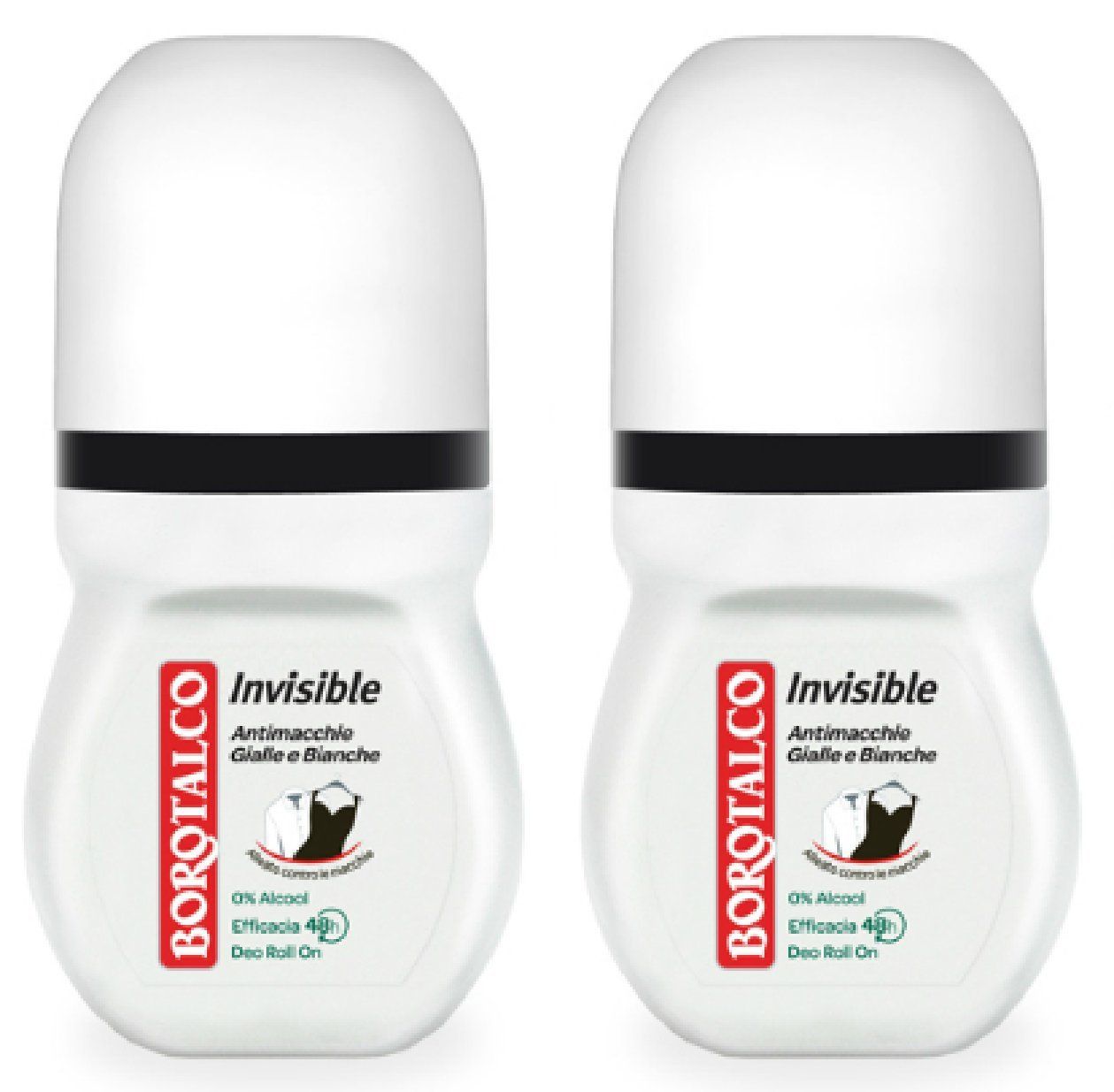 Borotalco:&quot;Invisible&quot; Anti-Stain Deodorant 1.69 Fluid Ounces (50ml) Deo Roll On (Pack of 2) [ Italian Import ]