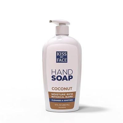 Kiss My Face Coconut Hand Soap, Tropical Moisture Cleanse, With Added Yarrow And Coconut Water, Easy To Use Hand Soap Pump, Coconut Scented, Cruelty Free &amp; Vegan Soap, 9 Fl Oz Bottle