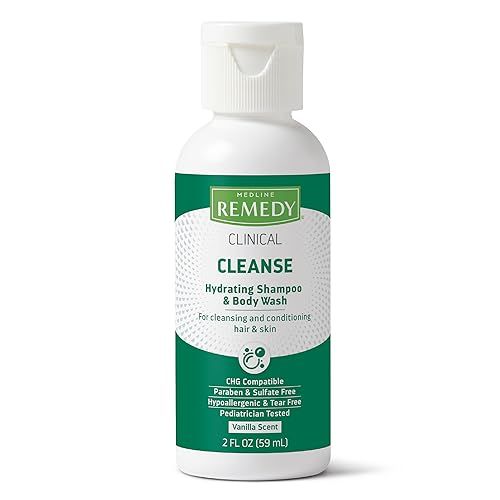 Medline Remedy Clinical Hydrating Shampoo &amp; Body Wash (2 fl oz), Vanilla Scent, Cleanser, No-Rinse, Adults, Kids, Shower Or Bedside, Dimethicone, Sulfate Free