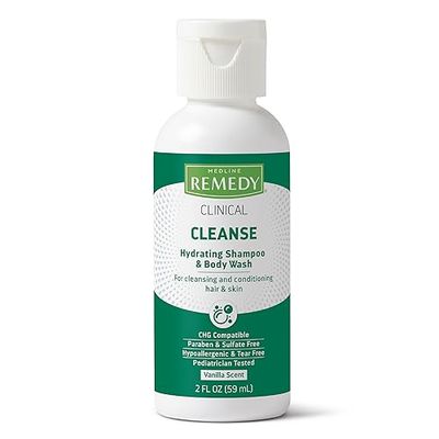 Medline Remedy Clinical Hydrating Shampoo &amp; Body Wash (2 fl oz), Vanilla Scent, Cleanser, No-Rinse, Adults, Kids, Shower Or Bedside, Dimethicone, Sulfate Free
