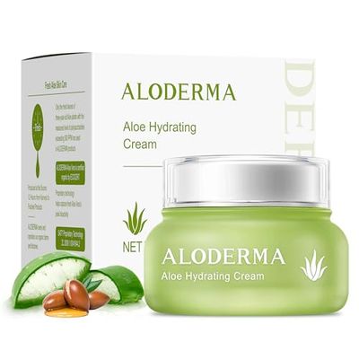 Aloderma Hydrating Face Cream for Dry Skin Made with 70% Organic Aloe Vera - Natural Hydration with Hyaluronic Acid &amp; Arginine - Nourishing Aloe Vera Face Cream - Moisturizing Dry Skin Cream, 1.7oz