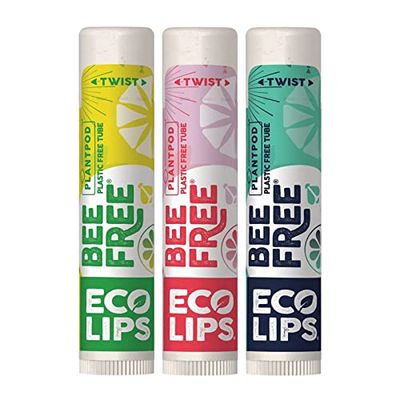 Eco Lips Bee Free Variety Pack Vegan Lip Balm | Candelilla Wax, Cocoa Butter &amp; Coconut Oil Lip Care. Soothe &amp; Moisturize Dry, Chapped Lips - 100% Plastic-Free Plant Pod Packaging - Made in USA