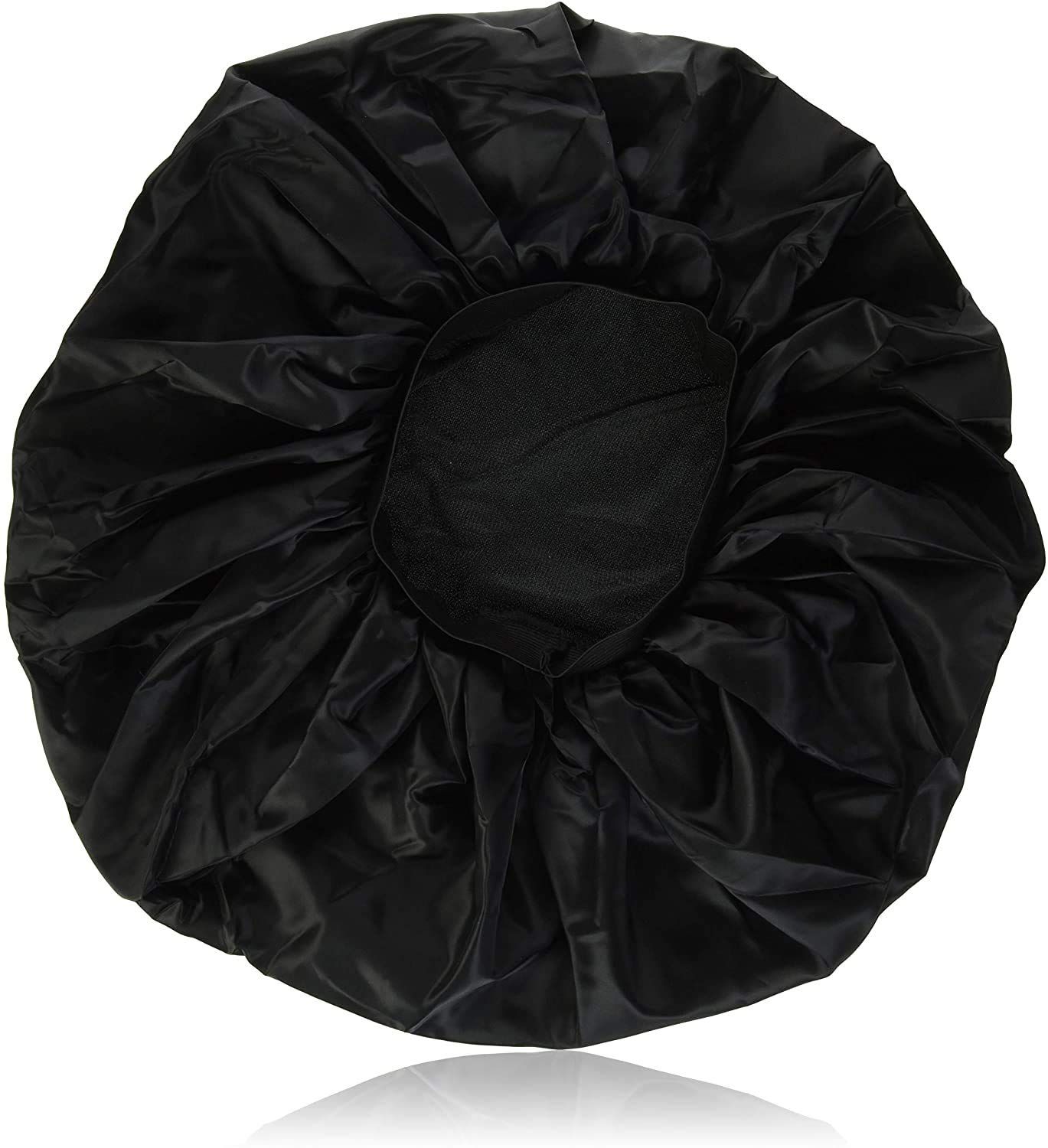 Annie - Ms. Remi Silky Satin Double Cotton - Lined Day and Night Cap - Comfort Elastic Band (Extra Jumbo - Black)
