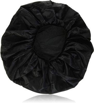 Annie - Ms. Remi Silky Satin Double Cotton - Lined Day and Night Cap - Comfort Elastic Band (Extra Jumbo - Black)