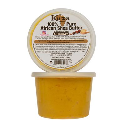 Kuza 100% Pure African Shea Butter with Borututu, Yellow Creamy - 15oz. - Moisturizer for Hair, Skin &amp; Nails