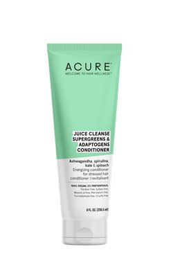 Acure, Juice Cleanse Supergreens Adaptogens 100 Vegan Antioxidant For Stressed Hair Ashwagandha Spirulina Kale Spinach Brightens ReEnergizes Hair, Conditioner, 8 Fl Oz