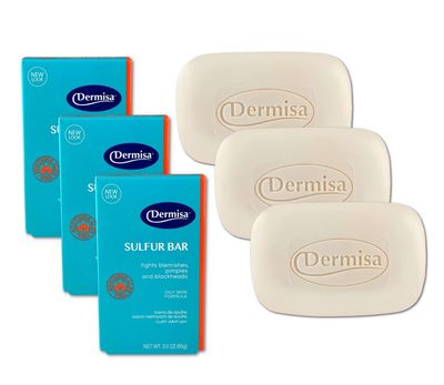 Dermisa Sulfur Bar with Aloe Vera | Helps to Cleanse Oily Acne-Prone Skin and Unclog Pores | Contains Sulfur + Aloe Vera | NO PARABENS, NO ANIMAL TESTING | 3 OZ | Pack of 3