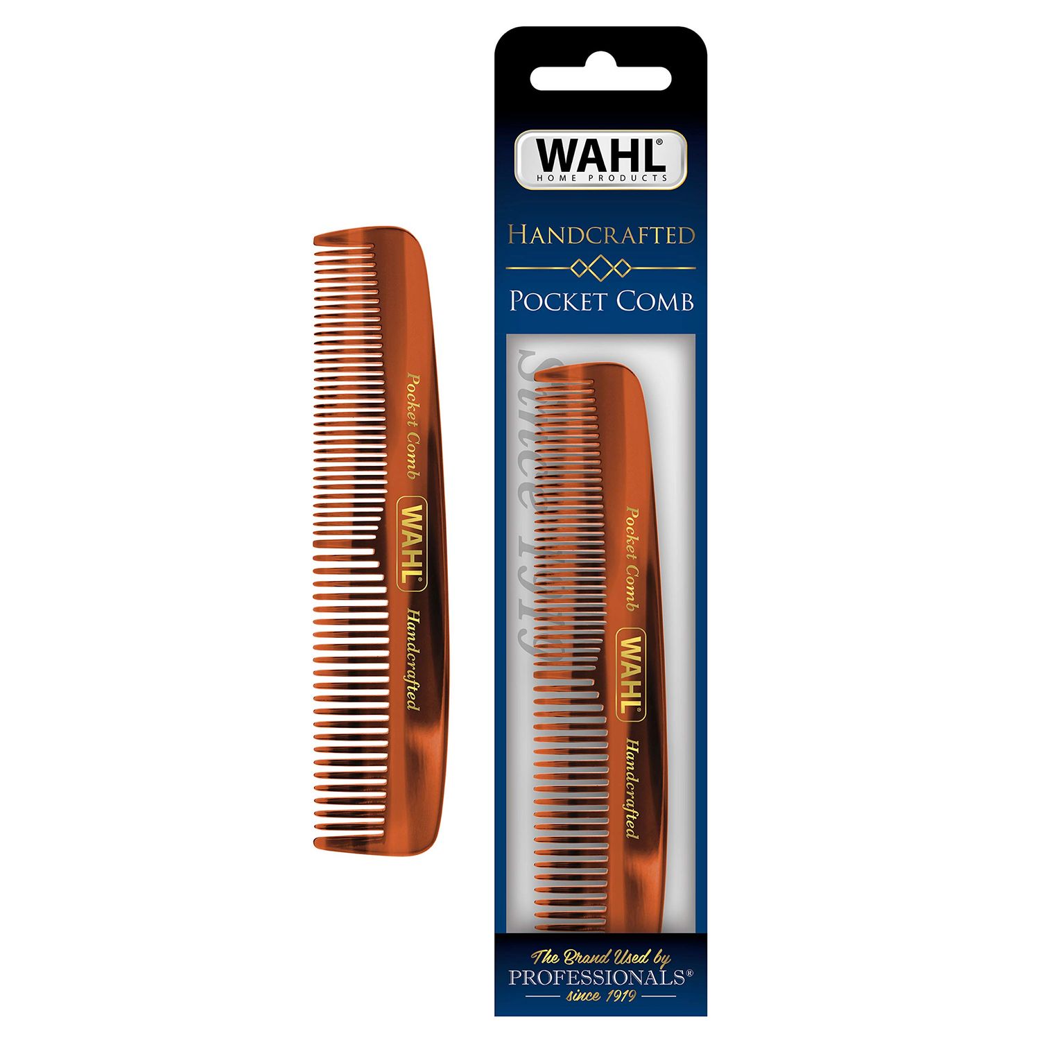 Wahl Beard, Mustache, &amp; Hair Pocket Comb for Men&#39;s Grooming - Handcrafted &amp; Hand Cut with Cellulose Acetate - Smooth, Rounded Tapered Teeth - Model 3324