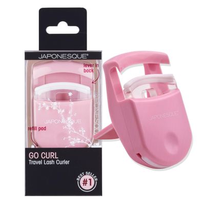 JAPONESQUE Travel Eyelash Curler, Pink - Plastic Eyelash Curlers for Travel Makeup, Go Curl Lash Curler with Bonus Replacement Lash Pad - 1 Pack