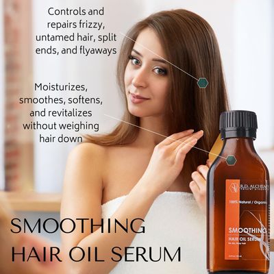 RD Alchemy - Natural & Organic Smoothing Hair Oil Serum. Treatment for Frizzy Hair, Split Ends, and Flyaways. Get Smooth, Moisturized, Shiny, & Sleek Hair with this Frizz Ease Serum.