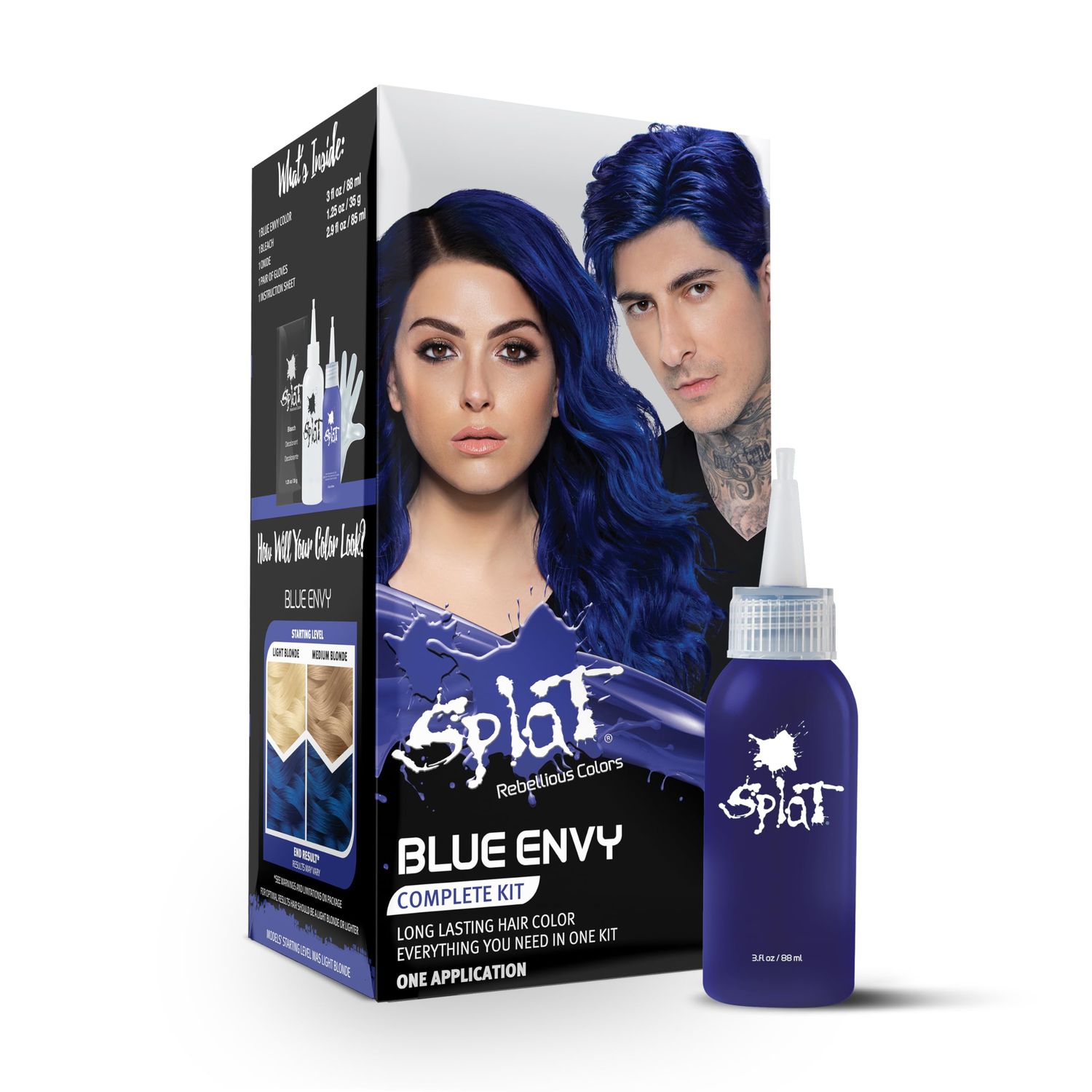 Splat Blue Envy Semi Permanent Hair Dye Kit with Bleach, 1 Application, Includes Blue Hair Dye, Oxide &amp; Bleach Powder, Vegan &amp; Cruelty Free Hair Color