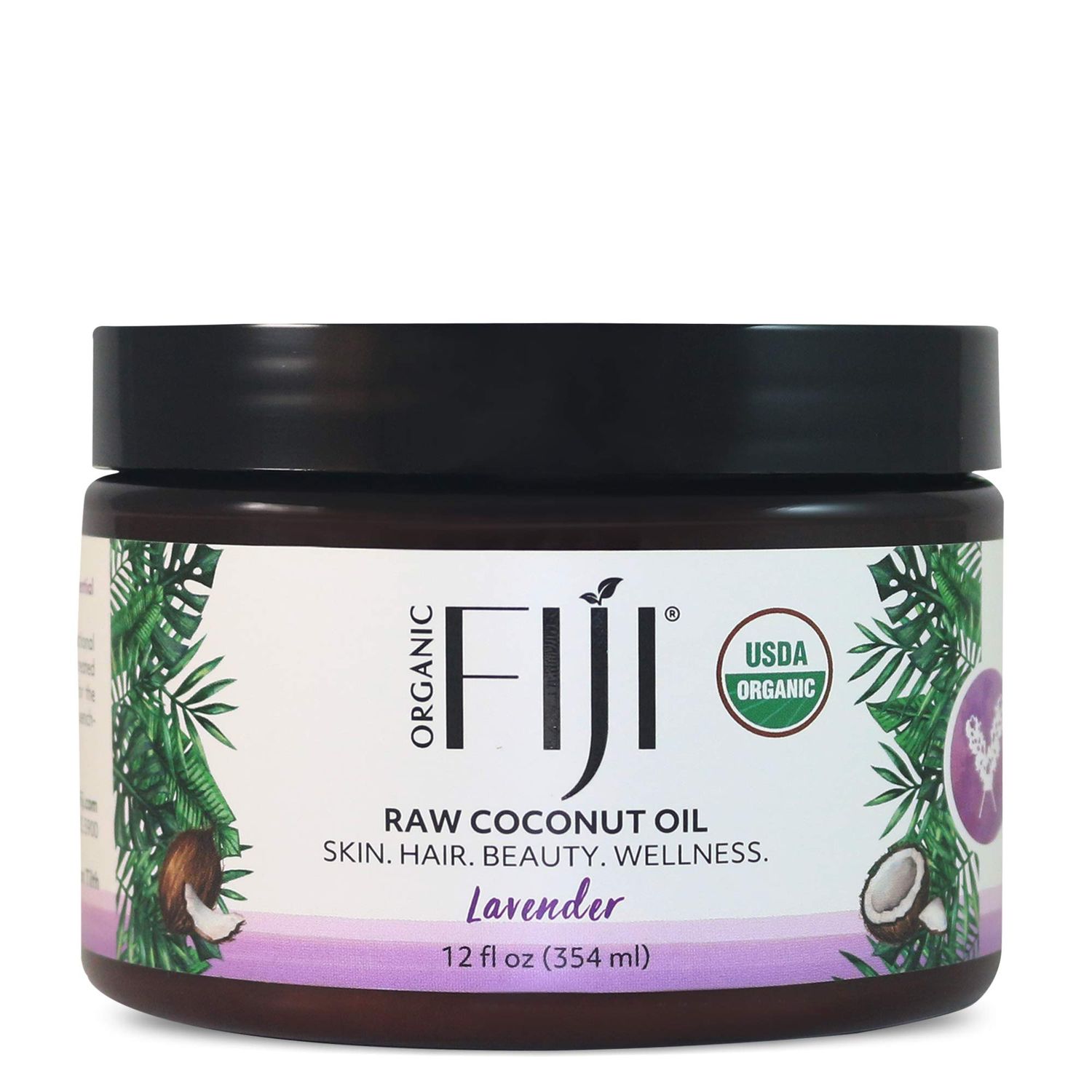 Organic Fiji Raw Cold Pressed Coconut Oil for Hair, Skin, Face &amp; Body | Relaxing Massage Oil | Lavender,12 oz for Women Men &amp; Baby
