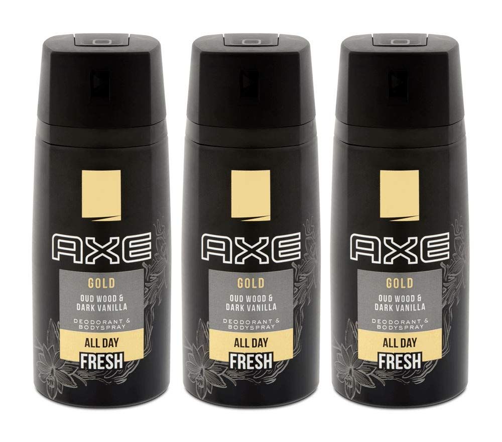 AXE Body Spray Gold Oud Wood &amp; Fresh Vanilla, 5.07 oz (Pack of 3) (Package May Vary)