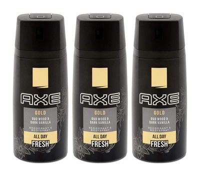 AXE Body Spray Gold Oud Wood &amp; Fresh Vanilla, 5.07 oz (Pack of 3) (Package May Vary)
