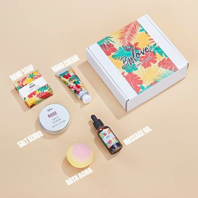 Spa Gifts for Women, Gift Set, Self Care Kit, Birthday Gifts, 5pc Rose Bath Sets Include Massage Oil, Bath Bomb, Salt Scrub, Soap, Hand Cream, Christmas Gifts for Mom