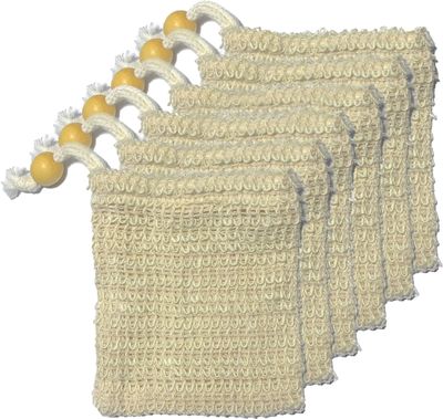 6PACK Natural Exfoliating Sisal Soap Saver Bag Pouch Holder for Shower Bath, Pack of 6