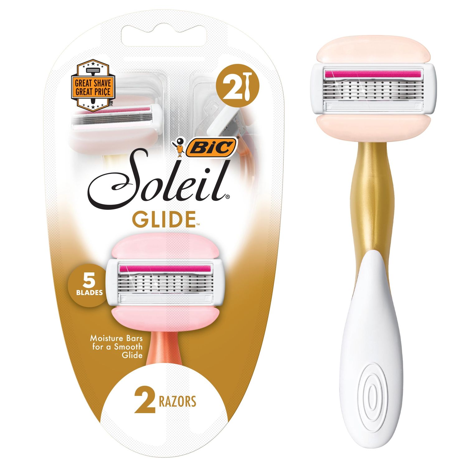 BIC Soleil Glide Disposable Razors for Women, 5 Blades With Shea Butter Moisture Strip For a Smooth Glide, 2 Piece Razor Set
