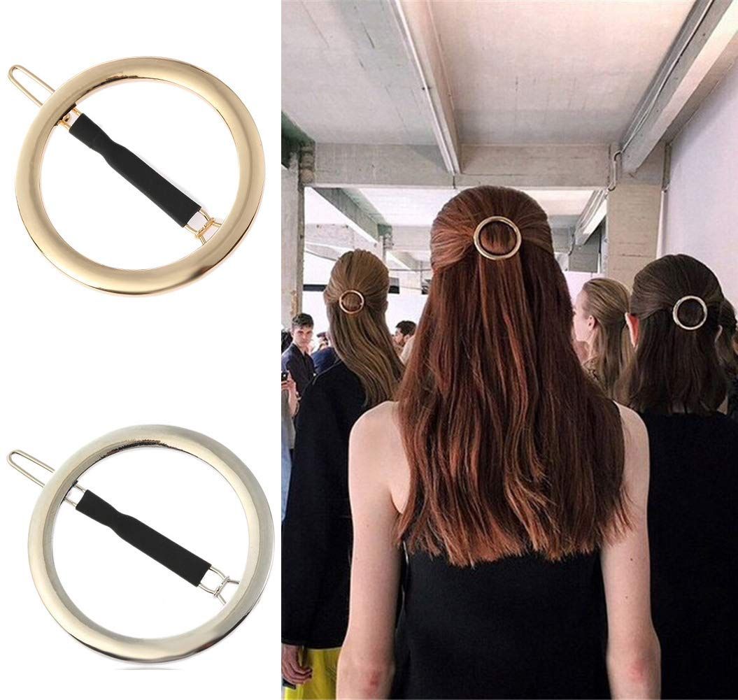 GIYOMI 2 Pcs Minimalist Hair Clip for Women and Girls, Newly designed Hollow Hoop Round Circle Geometric Metal Hair Clip Bobby Pin Ponytail Holder Hair Accessories(Gold &amp; Silver)