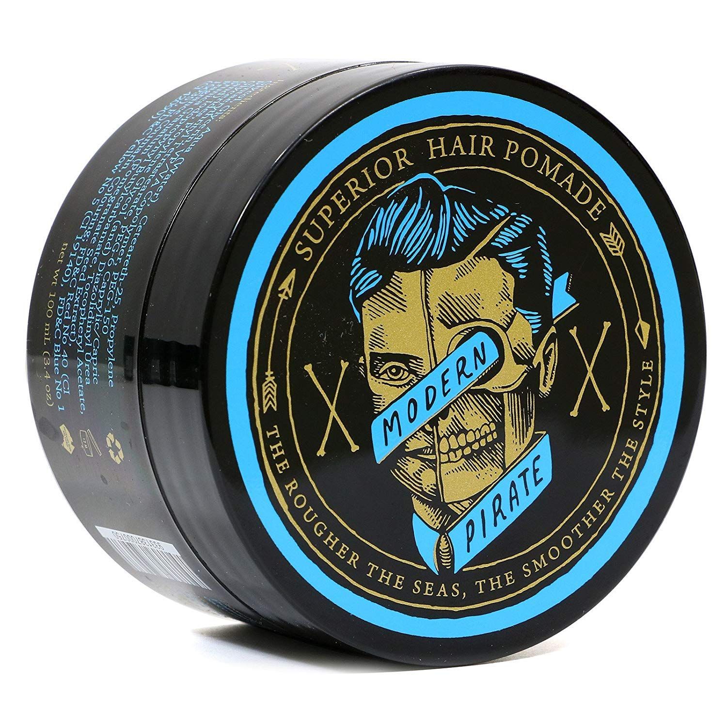 Modern Pirate Superior Hair Pomade 3.4 oz - Medium Strong Hold &amp; Medium Shine - Water Soluble &amp; Naturally Enhanced
