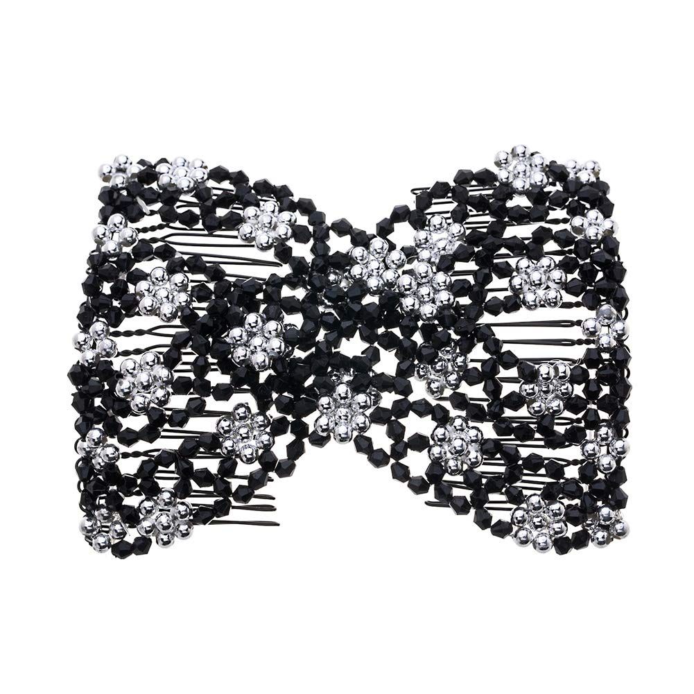 Lovef Flower Multifunction Easy Magic Hair Comb Stretchy Beaded Hair Comb in Small Beads Hairpin Plate Hair (White)