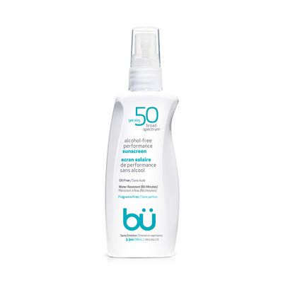 Bu SPF 50 Sunscreen Spray - Clear, Oil Free, Vegan, Organic, Non Comedogenic, Hypoallergenic. Sweat &amp; Water-Resistant. Travel Size Sunscreen Spray for Sport, Scalp, Sensitive Skin