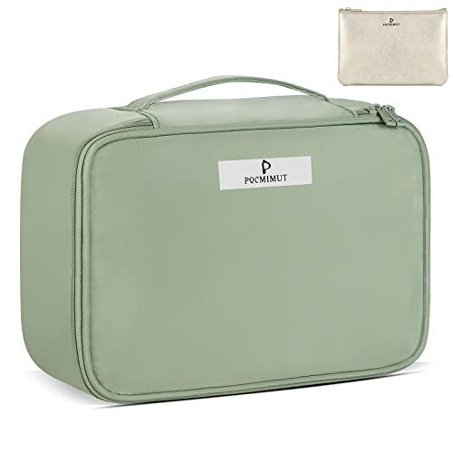 Pocmimut Makeup Bag,Cosmetic Bag for Women Travel Make Up Bag with Brush Compartment for Women(Green)