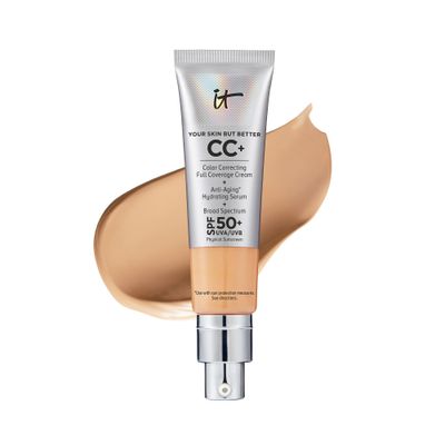 IT Cosmetics Your Skin But Better CC+ Cream, Medium Tan - Color Correcting Cream, Full-Coverage Foundation, Hydrating Serum &amp; SPF 50+ Sunscreen - Natural Finish - 1.08 fl oz