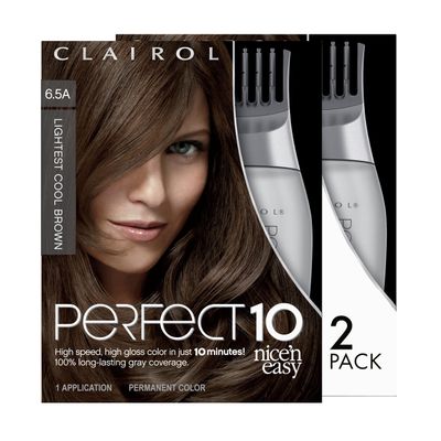 Clairol Nice&#39;n Easy Perfect 10 Permanent Hair Dye, 6.5A Lightest Cool Brown Hair Color, Pack of 2