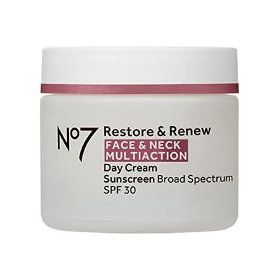 No7 Restore &amp; Renew Multi Action Face &amp; Neck SPF 30 Day Cream - Firming &amp; Hydrating Face Moisturizer with Hyaluronic Acid to Help Visibly Reduce the Appearance of Wrinkles (1.69 Fl Oz)