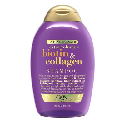 OGX Thick &amp; Full + Biotin Collagen Extra Strength Volumizing Shampoo with Vitamin B7 Hydrolyzed Wheat Protein for Fine Hair. Sulfate-Free Surfactants Thicker, Fuller Hair, 13 Fl Oz