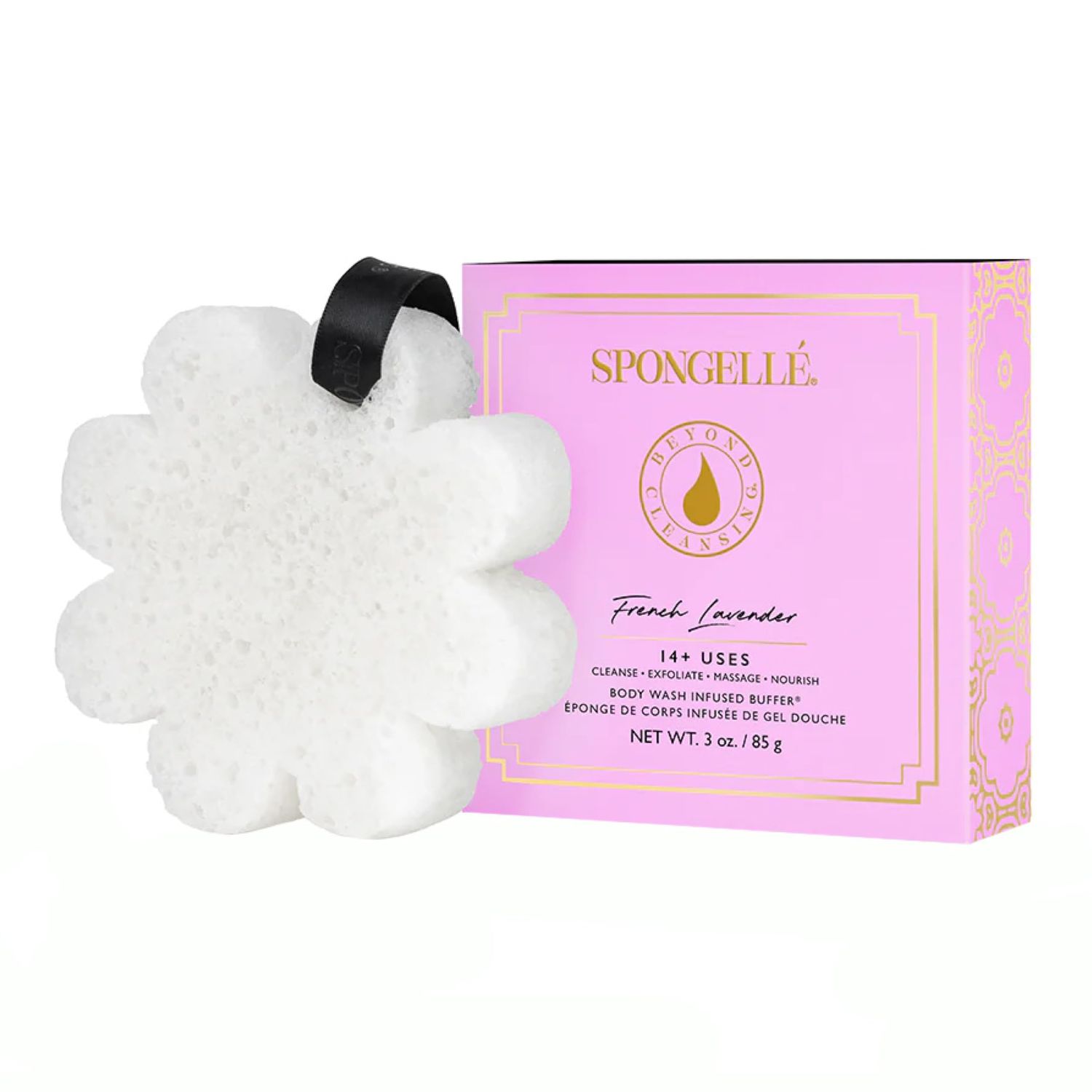 Spongelle French Lavender Wild Flower Buffer Body Scrubber with Box | Bath &amp; Shower Loofah for Women | Exfoliator with Body Wash Infused | 14+ uses