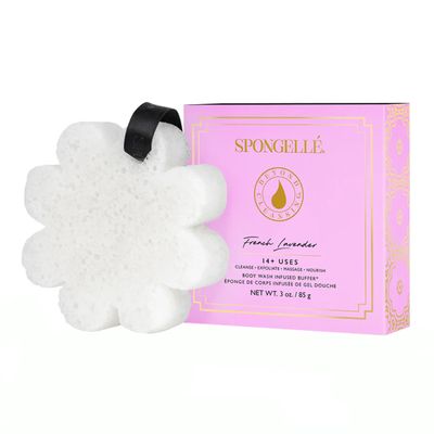 Spongelle French Lavender Wild Flower Buffer Body Scrubber with Box | Bath &amp; Shower Loofah for Women | Exfoliator with Body Wash Infused | 14+ uses