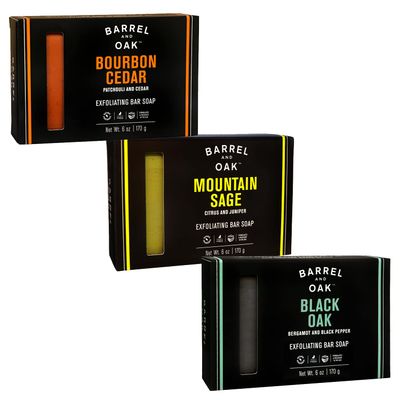 Barrel and Oak - Exfoliating Bar Soap Variety Pack, Men&#39;s Soap Bar, Natural Exfoliator, Skin Scrub, Deep Cleans Pores (6 oz Per Bar Soap, 3-Pack)