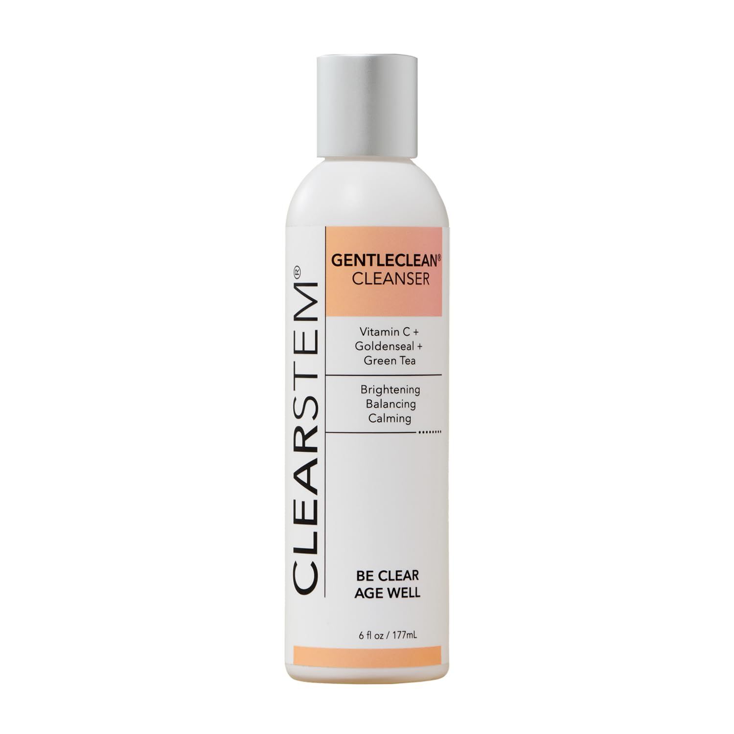 CLEARSTEM - GENTLECLEAN Vitamin C Infused Calming Wash - Facial Cleanser, Makeup Remover - Goldenseal + Green Tea - Facial Skin Care Products - Vegan, Gluten Free, Cruelty Free - 6 fl oz / 207ml