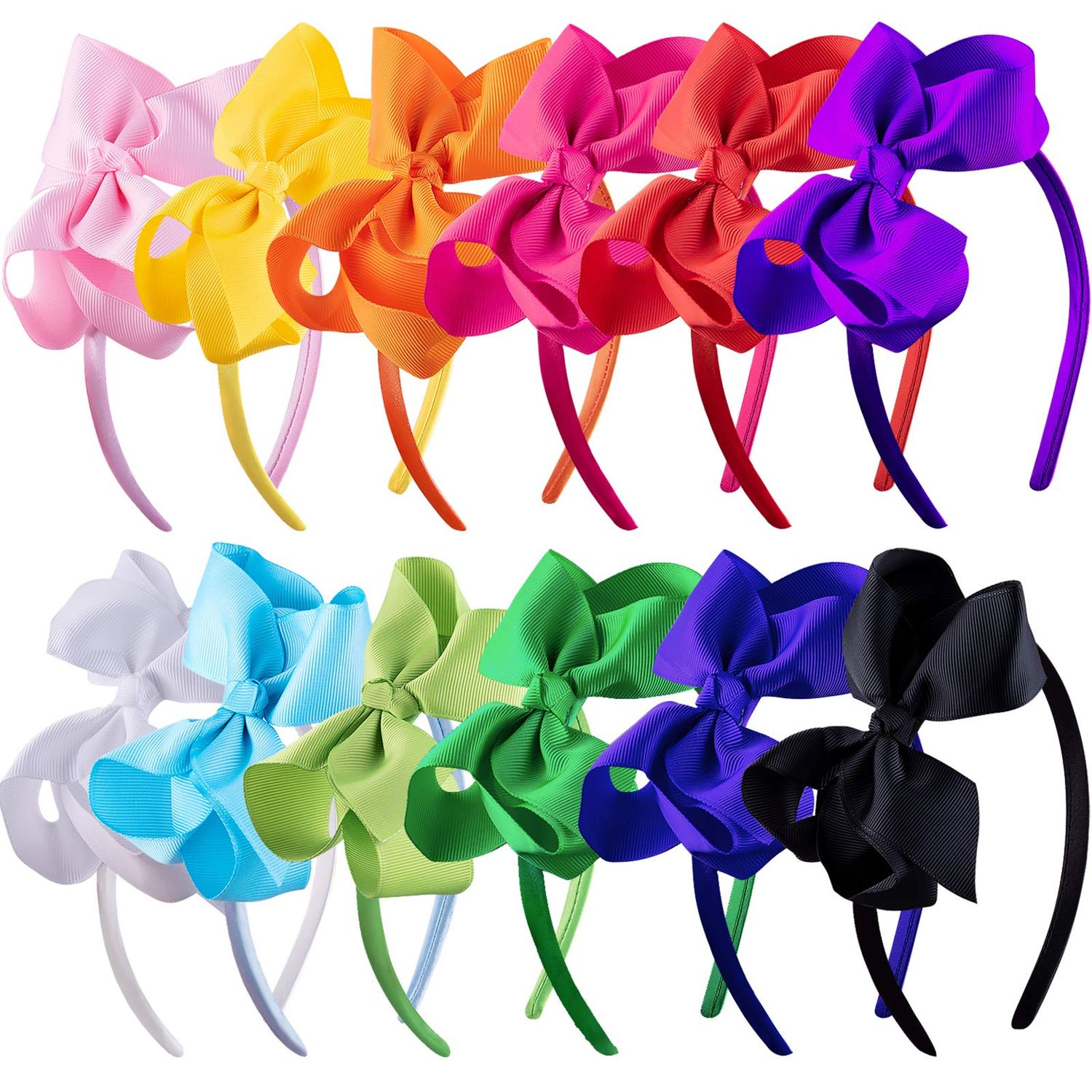 SIQUK 12 Pieces Headbands with Ribbon Bow for Girls, Hair Bow Boutique Grosgrain Headbands, 12 Colors
